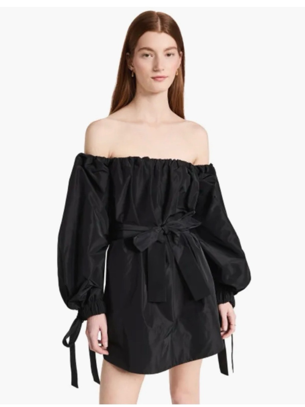 STAUD Mini Colby Dress Black Off-Shoulder Long Sleeve mini dress